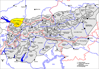Lage der Allgäuer Alpen innerhalb der Ostalpen